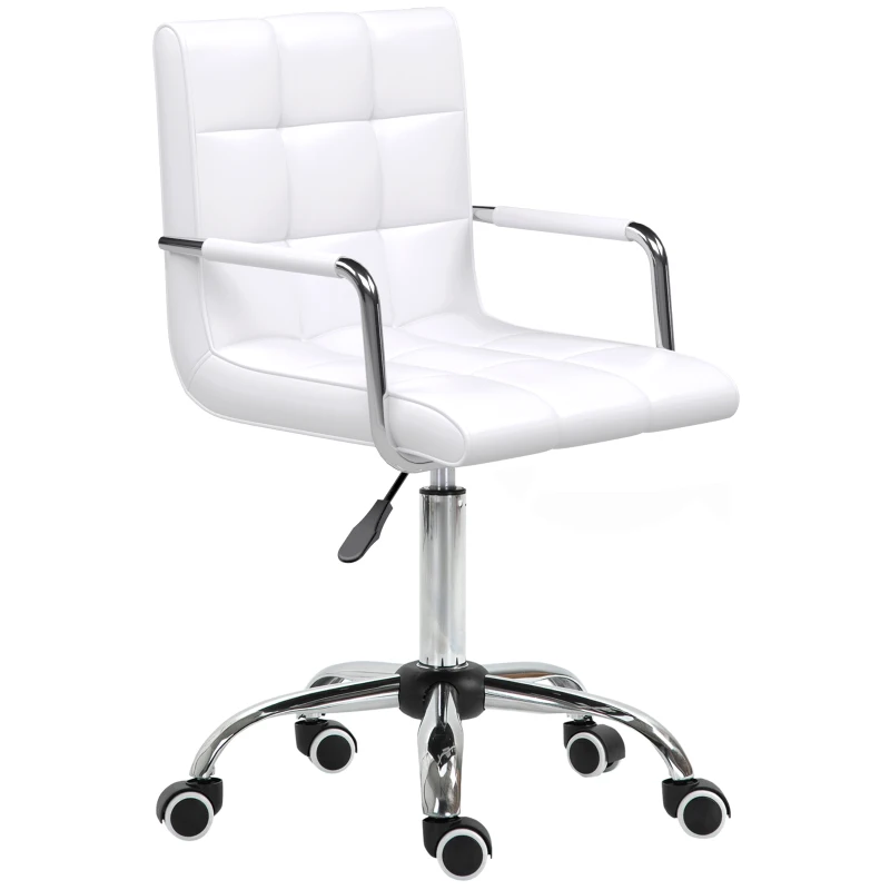 Vinsetto Makeup Vanity Chair, PU Leather Mid Back Office Chair with Adjustable Height, Armrest and Rolling Wheels, White