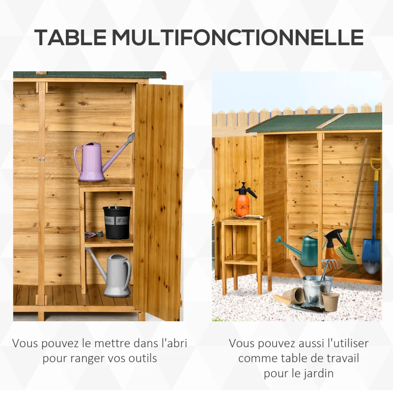 Outsunny Armoire de jardin abri de jardin remise pour outils 2 portes verrou 2 étagères toit bitumé étanche bois sapin pré-huilé