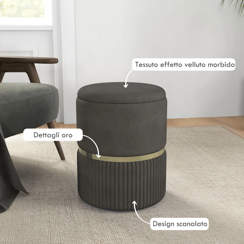 HOMCOM Pouf Contenitore 120 kg max per Soggiorno, Ingresso e Camera, in Poliestere, 36x36x44 cm, Grigio