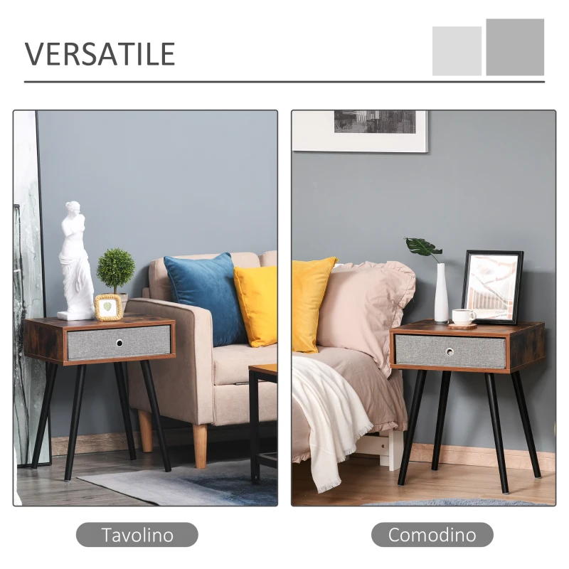 HOMCOM Tavolino da Salotto con Cassetto in Tessuto Pieghevole, Tavolo Vintage in Legno per Soggiorno e Camera, Marrone e Nero