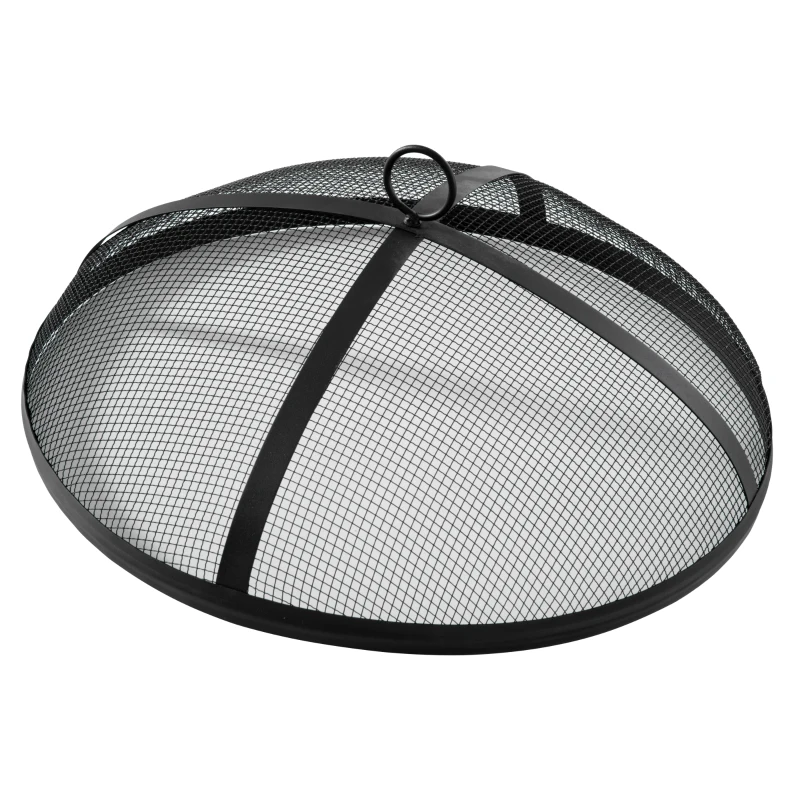 Outsunny Brasero Exterior de Metal Ø56 cm Cuenco de Fuego de Jardín con Tapa Protectora contra Chispas y Atizador para Hogueras Leñas Terraza Camping Fiestas Negro