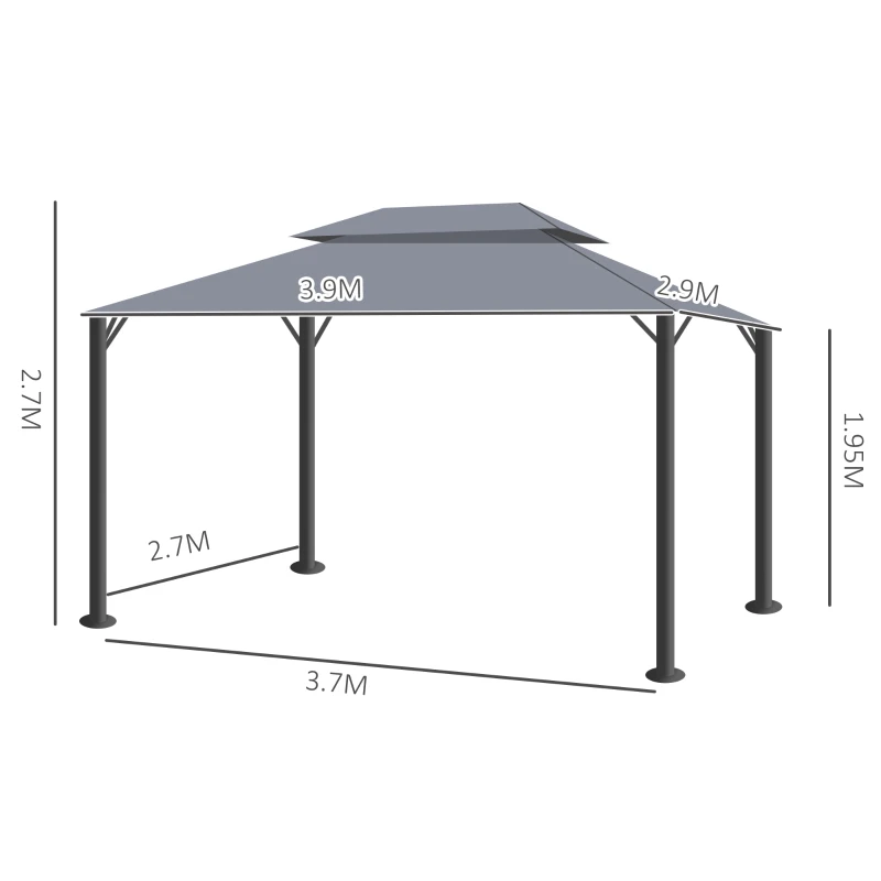 Outsunny 3 x 4m Aluminium Garden Gazebo, Marquee Canopy Shelter Pavilion Party Tent with Nets and Curtains for Garden and Deck, Dark Grey
