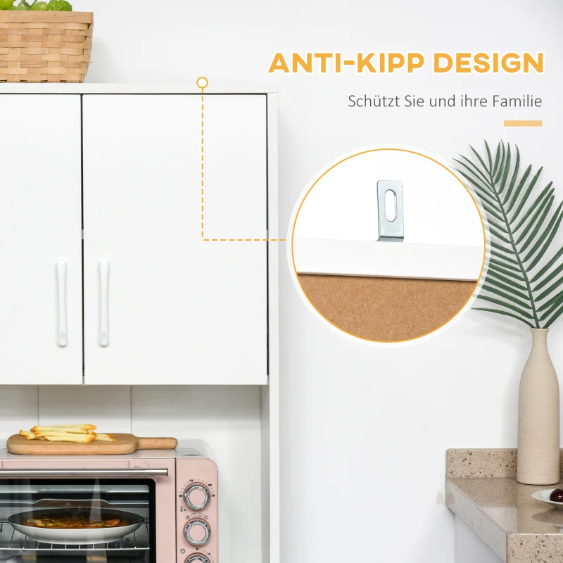 HOMCOM Küchenschrank Hochschrank mit 2 Türen Regal Mikrowellenregal Küchenbuffet mit unterem Aufbewahrungsschrank und 3 Schubladen Kommode Spanplatte Stahl Weiß 60 x 40 x 160 cm