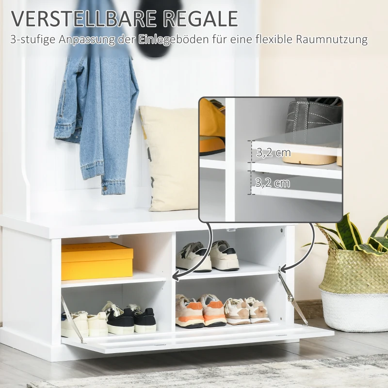 Aosom Garderobe im Vintage-Design mit Sitzbank 2 Regale MDF Weiß