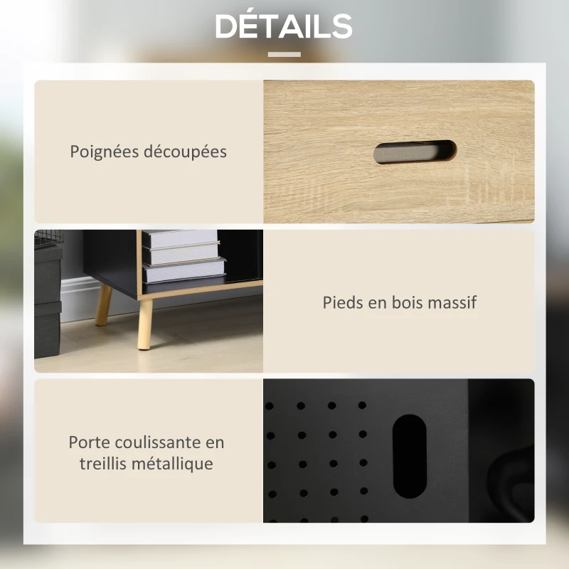 HOMCOM Bibliothèque meuble de rangement 2 tiroirs 7 compartiments porte coulissante 80 x 40 x 165 cm noir et naturel