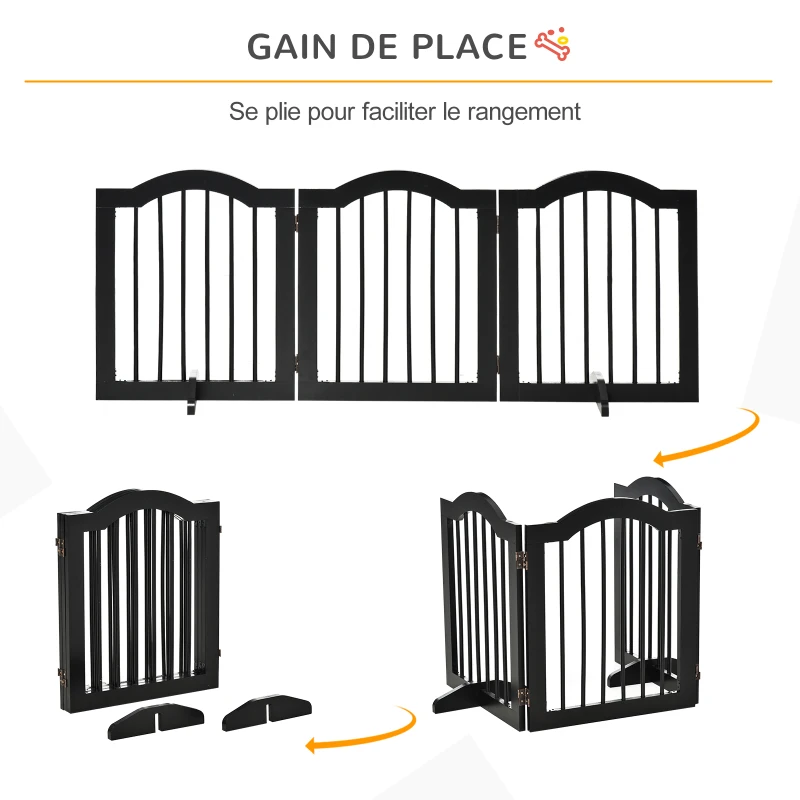 PawHut Barrière de sécurité barrière modulable pliable pour animaux de compagnie avec pied de support MDF bois massif 154,5 x 61 cm noir