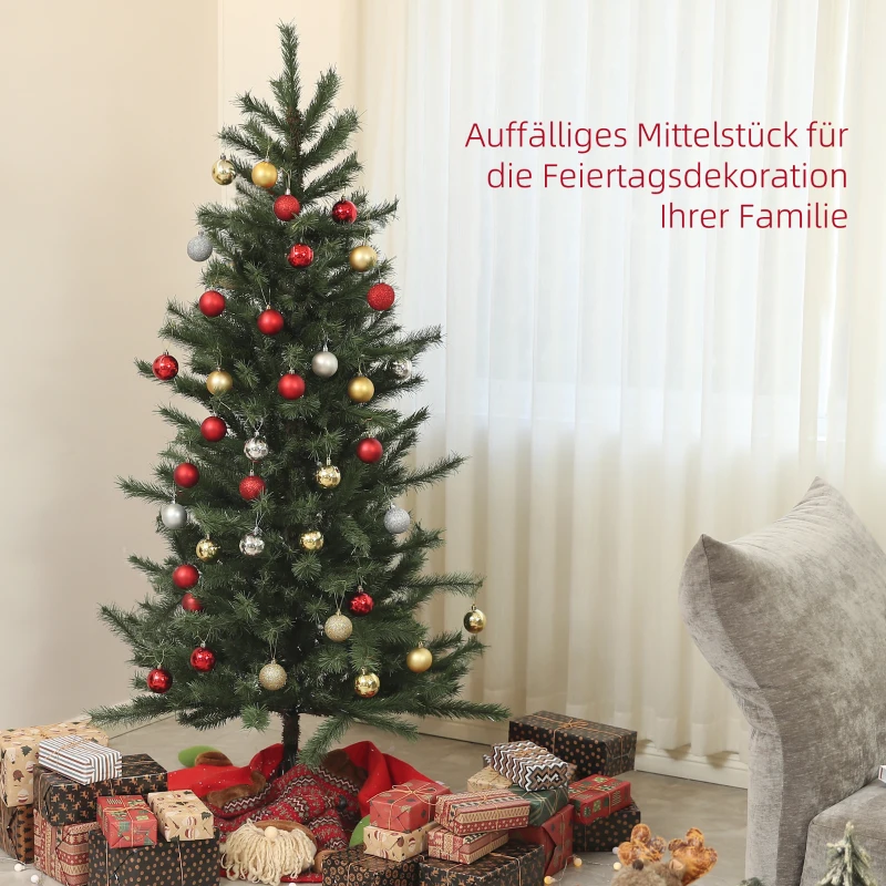 HOMCOM Weihnachtsbaum 180 cm, flammenhemmend, Metallfuß, 467 Spitzen, grün