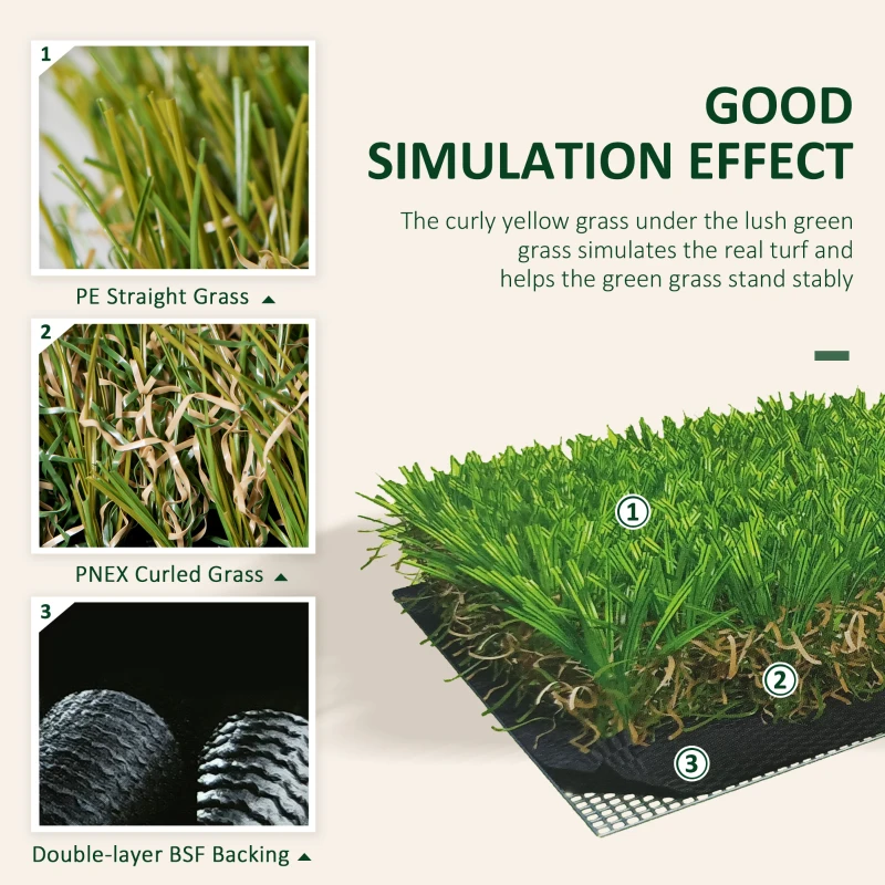 Outsunny 4 x 1m Artificial Grass Turf with 30mm Pile Height Non-toxic Roll Grass Carpet Fake Grass Mat with Drainage Holes UV resistance for Indoor, Outdoor, Patio, Garden, Lawn, Balcony
