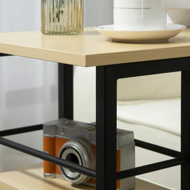 HOMCOM Mesa Auxiliar con Ruedas Mesa Lateral en Forma de C con 2 Estantes Estilo Moderno 60x34,5x64,5 cm Natural