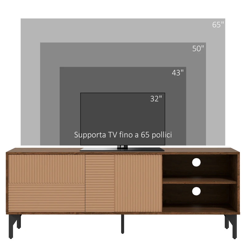 HOMCOM Mobile Porta TV fino 65" con 2 Armadietti e 2 Vani Aperti in Legno, 150x40x56cm, Marrone
