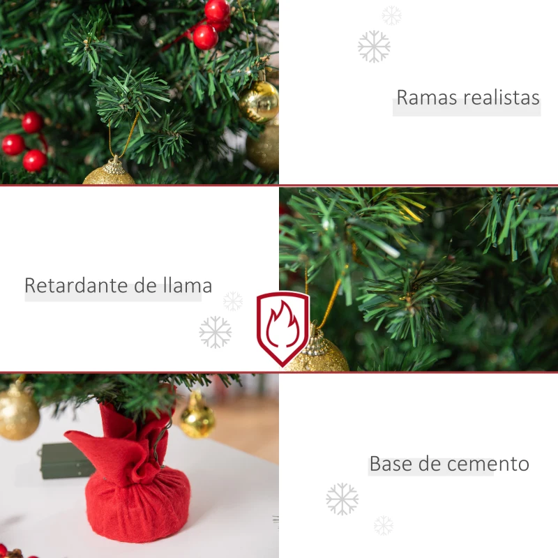 HOMCOM Mini Árbol de Navidad 60cm Artificial Árbol de Pino Decoración Navideña con Soporte Metálico 73 Ramas Verde PVC