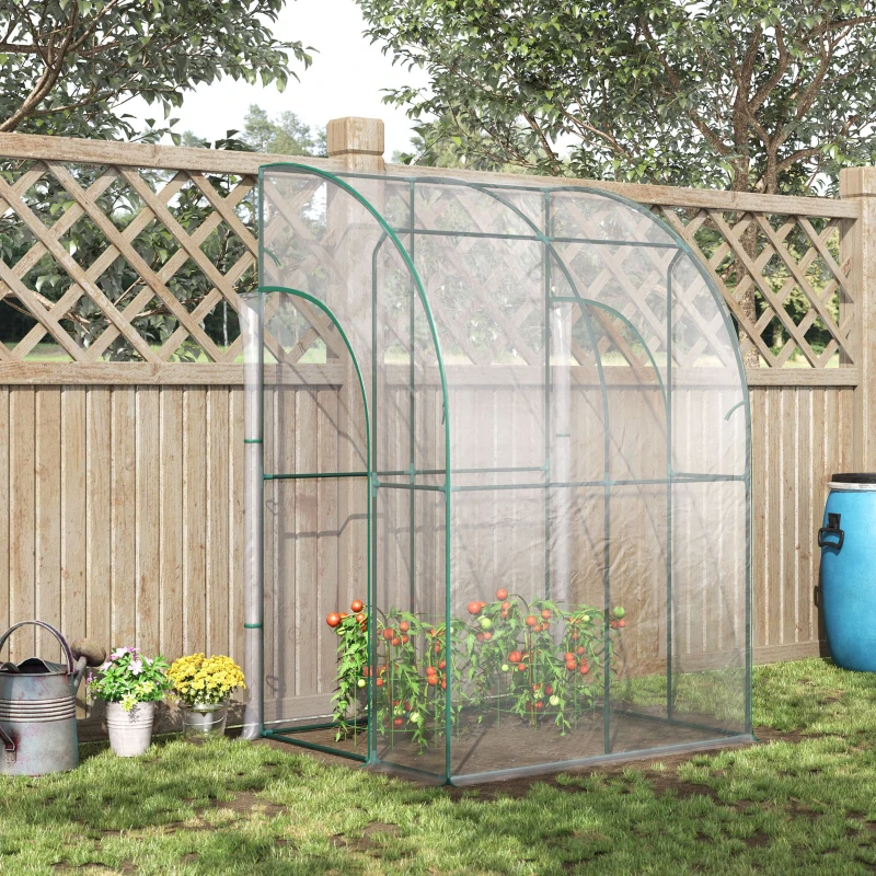 Outsunny Serre de Jardin adossée Serre adossée serre d'hivernage dim. 1,43L x 1,18l x 2,12H m 2 Portes zippées enroulables Acier PVC Transparent