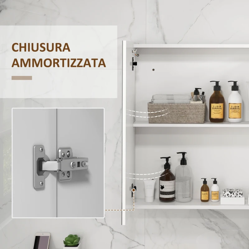 kleankin Armadietto con Specchio con Ripiani Regolabili e Luci LED a 3 Colori, in MDF e Vetro, 90x15x70 cm, Bianco