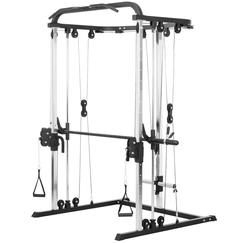 SPORTNOW Máquina Multifunción de Musculación con Soporte para Sentadillas y Barra para Pesas para Entrenamiento Fitness Negro