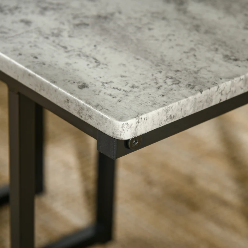 HOMCOM Essgarnitur, 4-teilig, Tisch, 2 Hocker und Bank, kompakt, Metallrahmen, Grau