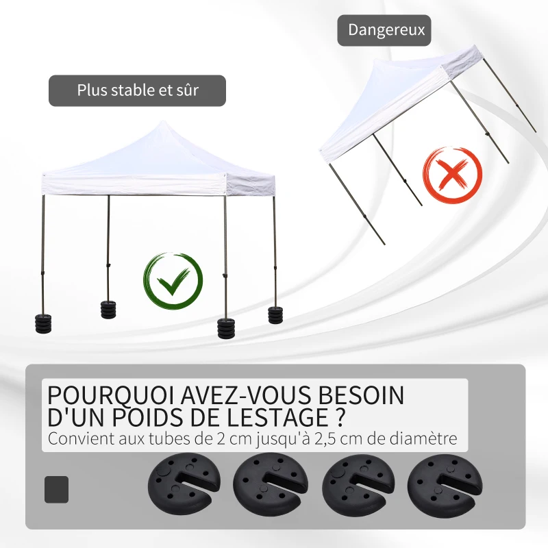 Outsunny Lot de 4 lestages pour parasols dalles de parasol rond pour tonnelle barnum tente à remplir avec 20 kg d'eau / 16 kg de sable dim. Ø 25 x 6H cm HDPE noir