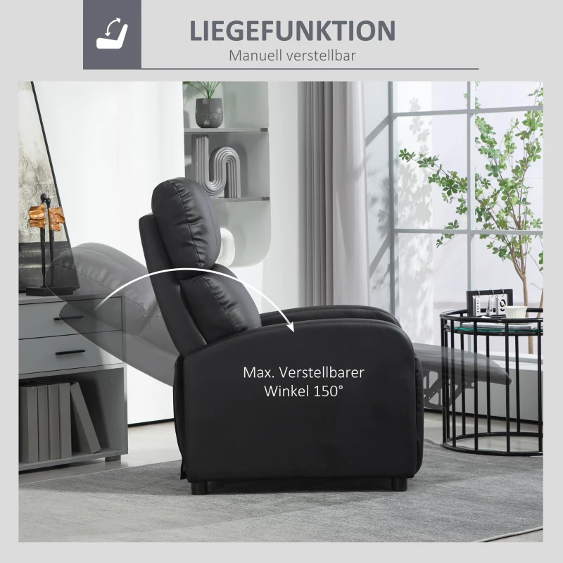 HOMCOM Relaxsessel Ruhesessel Fernsehsessel Sessel mit Liegefunktion Kunstleder (Schwarz)