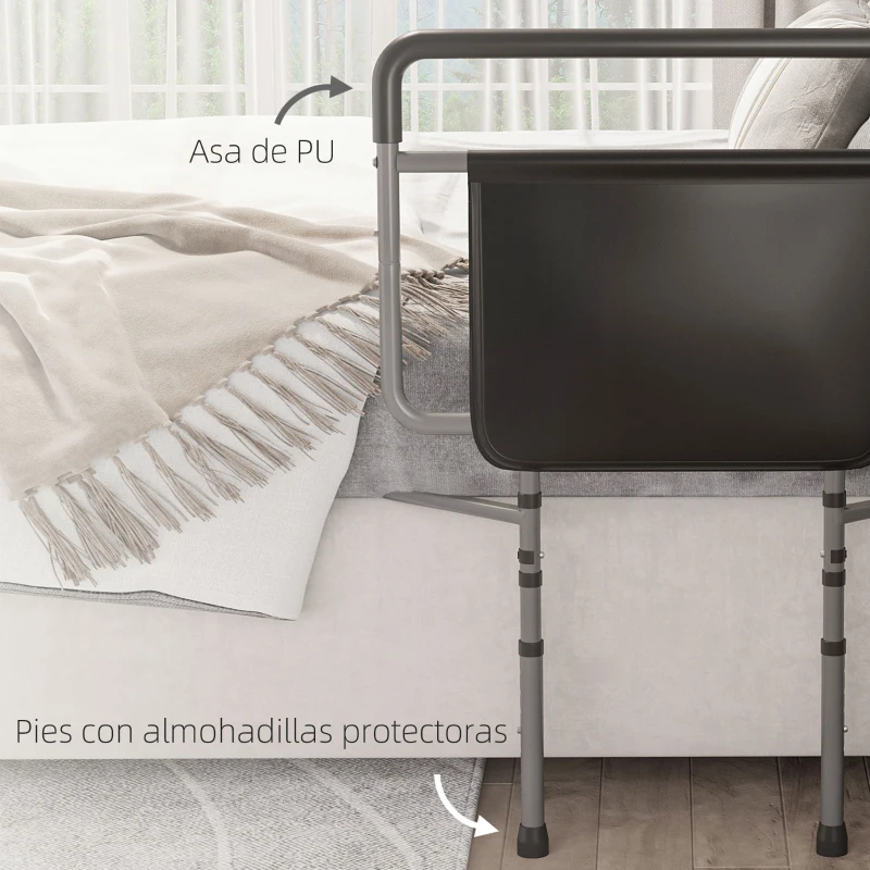 HOMCOM Barandilla de Cama Adulto Asidero para la Cama con Altura Ajustable Bolsillo de Almacenamiento 71x61x86-104 cm Gris