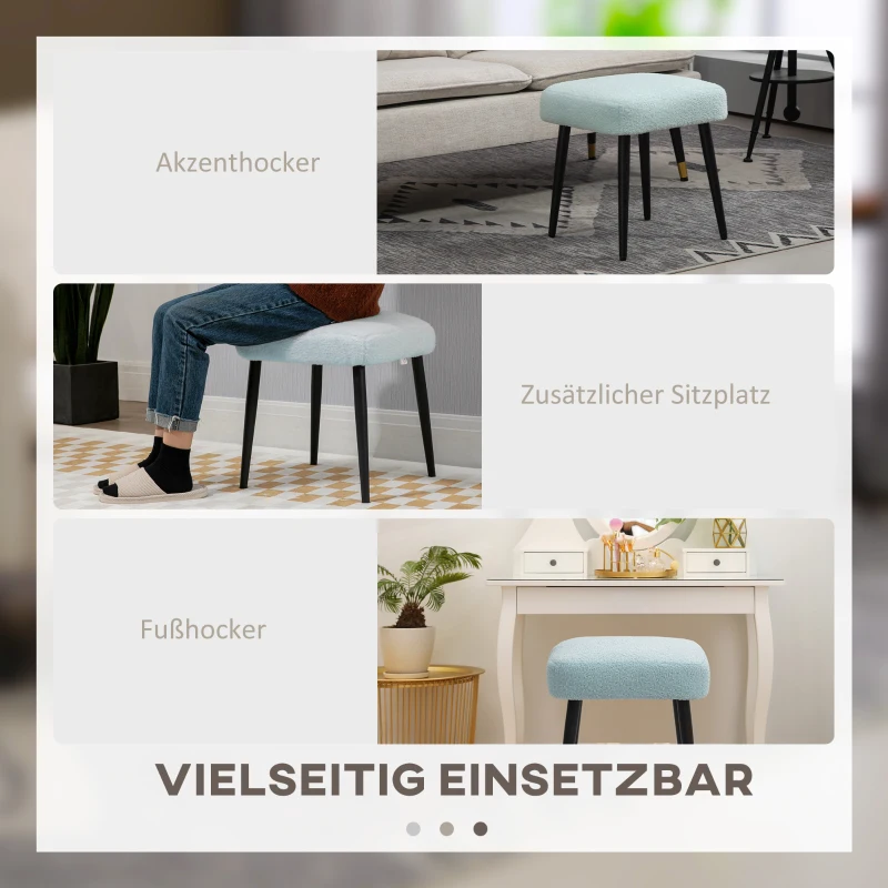 HOMCOM Hocker, Fußstütze, gepolsterter Sitz, Kaschmir-Optik, Stahlbeine, 42 x 42 x 44 cm, Hellblau