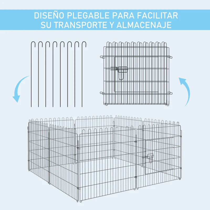 PawHut Parque de Juegos para Perros 8 Paneles 76x71 cm Plegables Jaula Metálica para Mascotas con Puerta para Jardín Patio Exterior Negro