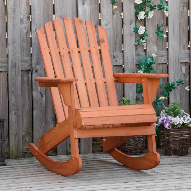 Outsunny Sedia Adirondack in Legno, Sedia a Dondolo per Giardino ed Esterni Impermeabile, 77x94x97cm Teak