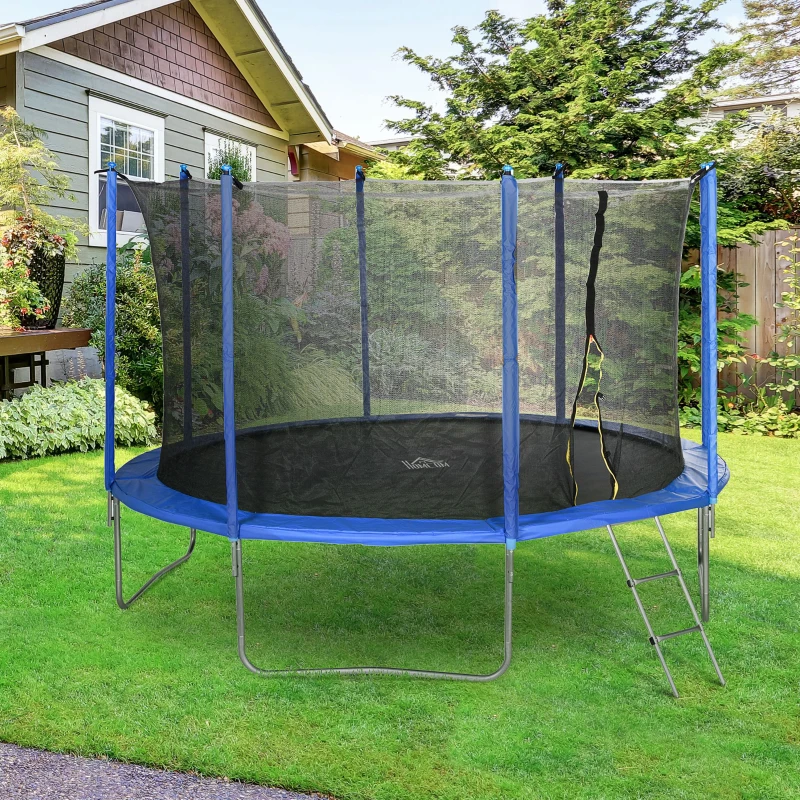 HOMCOM Trampoline rond Ø 366 cm avec filet de protection, capacité 150 kg pour adultes et enfants - bleu et noir