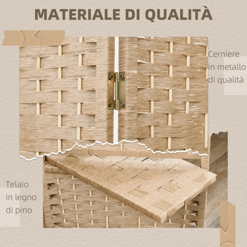 HOMCOM Paravento da Interno a 4 Pannelli Pieghevole con Mensole 160x170 cm, Colore Naturale