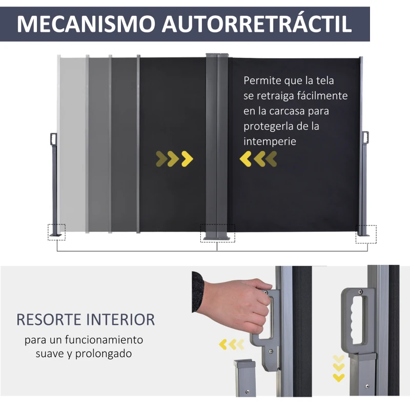 Outsunny Toldo Lateral Retráctil Doble 600x160 cm Pantalla de Privacidad Extensible con Ángulo Ajustable y Protección UV 50+ para Jardín Balcón Terraza Gris Oscuro