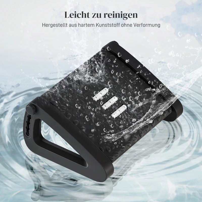 HOMCOM Fußstütze für den Schreibtisch, höhenverstellbarer Fußhocker mit Massage-Oberfläche und Rollen, Kunststoff, Schwarz