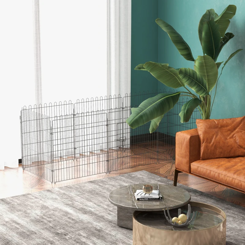 PawHut Parque de Juegos para Perros 8 Paneles 76x71 cm Plegables Jaula Metálica para Mascotas con Puerta para Jardín Patio Exterior Negro