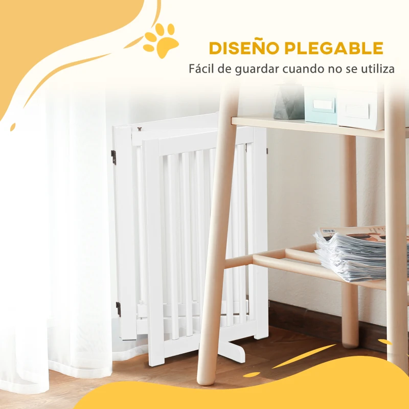 PawHut Valla para Mascotas Plegable de 3 Paneles con 1 Puerta y Patas de Apoyo para Pasillo Escalera 155x35,5x76 cm Blanco