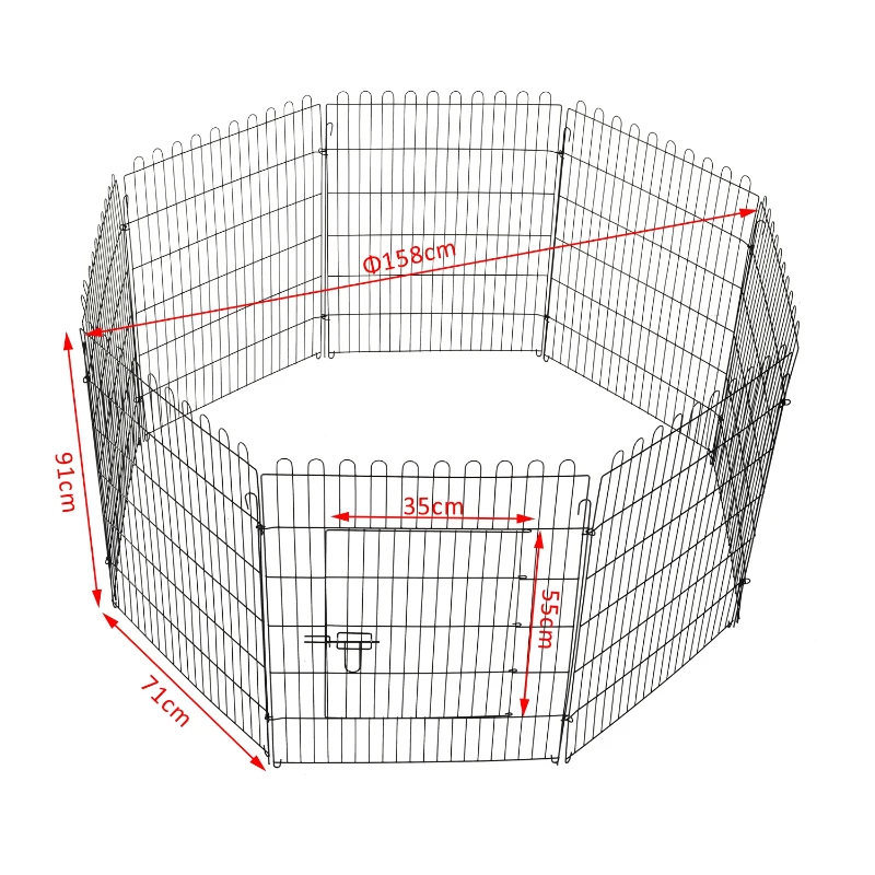 PawHut Parc enclos chiots animaux domestiques pour chiens lapins rongeurs petits animaux intérieur et extérieur diamètre 158 cm 8 panneaux 71 x 91 cm noir