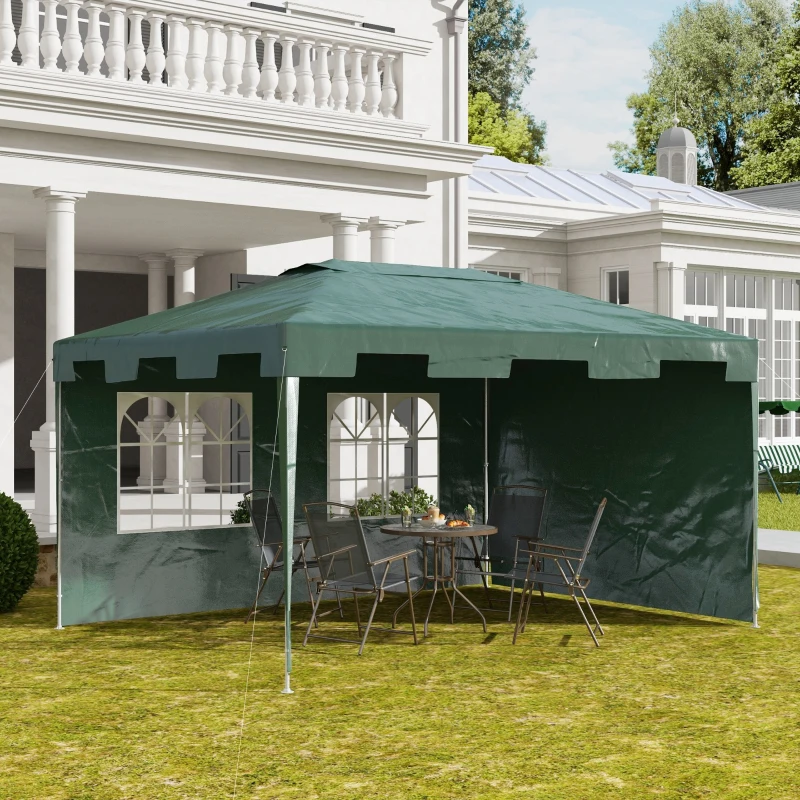 Outsunny 3 x 4 m Garden Gazebo Shelter Marquee Party Tent with 2 Sidewalls for Patio Yard Outdoor, Green