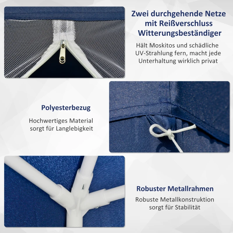 Outsunny Gartenpavillon Pavillon Festzelt Partyzelt wetterfest Zelt mit Moskitonetz Metall + Polyester Blau 3 x 3 m