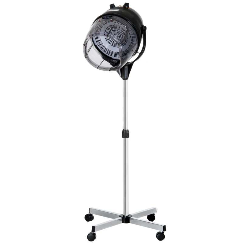 HOMCOM Secador de Casco Profesional 1180W con Altura Ajustable Temperatura Regulable Temporizador Capucha y Ruedas Negro
