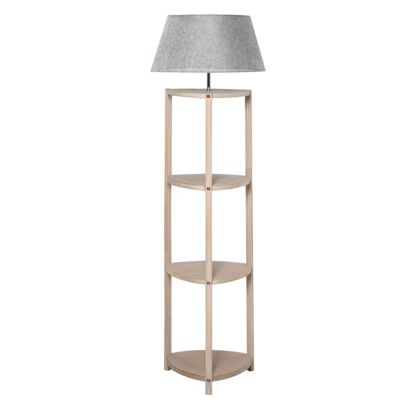 HOMCOM Stehlampe Ablage Schlafzimmer Standleuchte Stehleuchte Lampenschirm für Wohnzimmer Schlafzimmer 40 W Skandinavisch Holz + Leinen grau 46 x 46 x 158,5 cm
