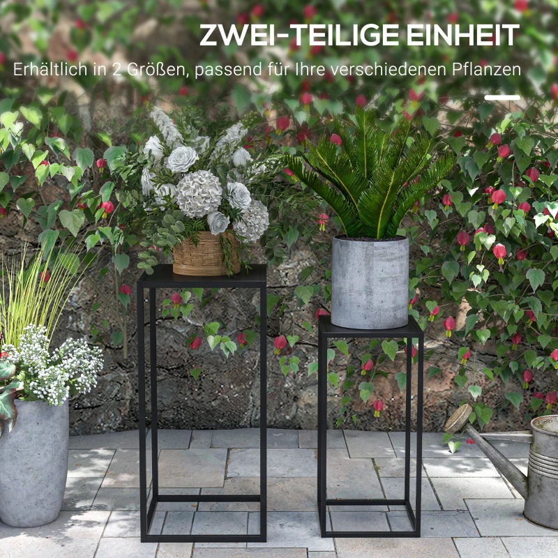 Outsunny Blumenständer, 2er-Set, Skandinavisches Design, Metallrahmen, 58,5/65cm Höhe, Schwarz(m-4)