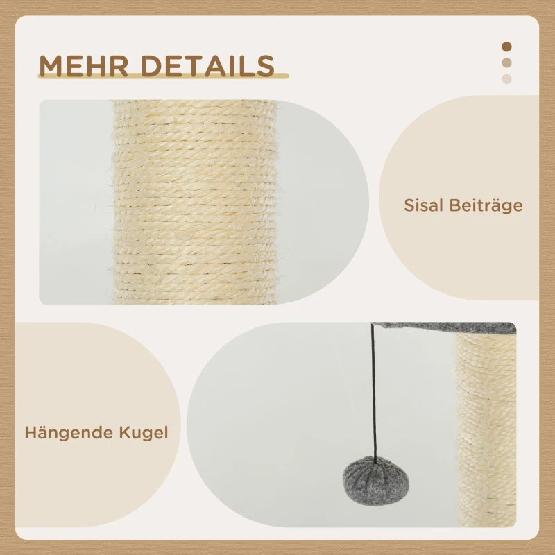 PawHut Katzenbaum mit Kratzbaum, Kletterbaum für Katzen Plüsch-Sitzmulden mit Höhle und Liegeflächen, Vierstöckig Grau&Weiß, 61x49x160,5 cm