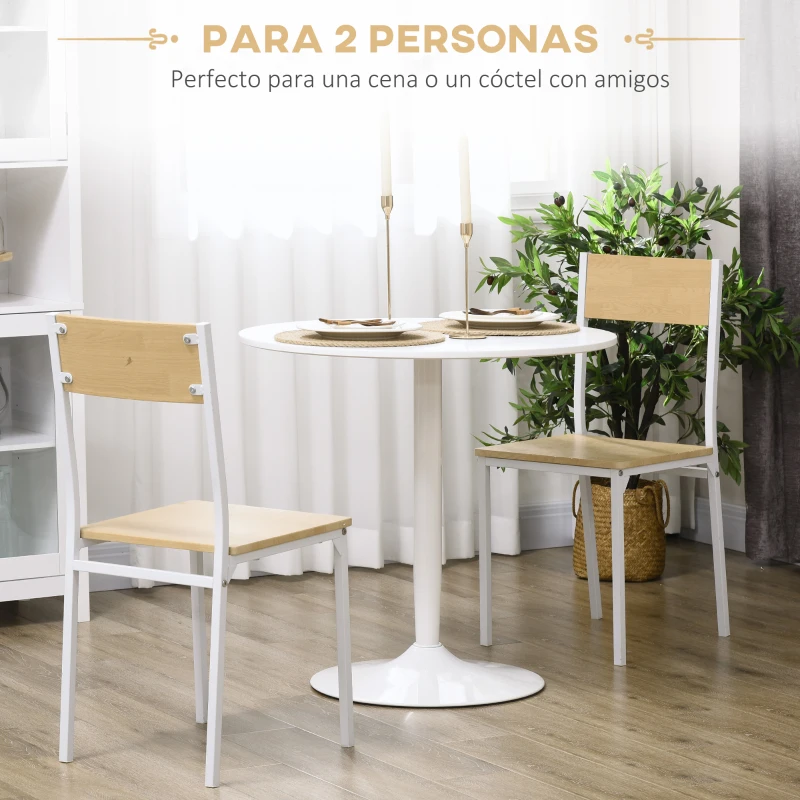 HOMCOM Mesa de Comedor Redonda Mesa de Cocina para 2 Personas con Base de Acero y Almohadilla Antideslizante Ø80x75 cm Blanco
