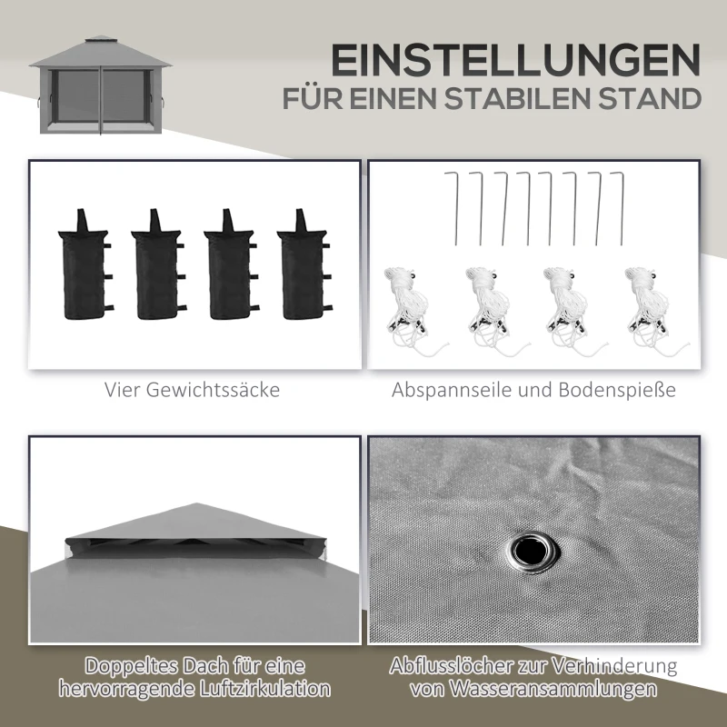 Outsunny Faltpavillon, höhenverstellbar, 4 Netzwände, Lüftungsdach, Tragetasche, Schnellaufbau, dunkelgrau, 4 x 4 x 3 m