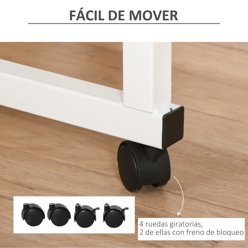 HOMCOM Mesa Auxiliar con Ruedas Mesa para Sofá con Altura Ajustable para Hogar Oficina 60x40x68-78 cm Blanco