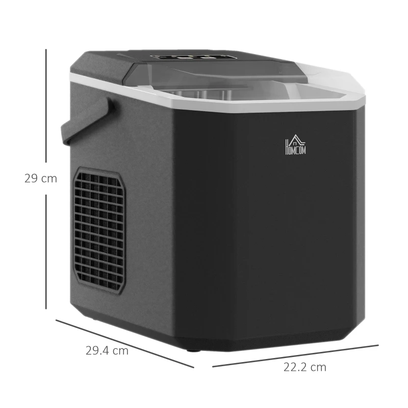 HOMCOM Macchina del Ghiaccio Autopulente da 9 Cubetti in 6-13 Minuti, in PP e Rame, 22.2x29.4x29 cm, Nera