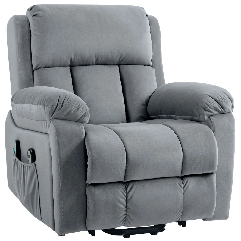 HOMCOM Sillón Levanta Personas con 8 Punto de Masaje Función de Calentamiento Mando a Distancia y Bolsillo Lateral Gris