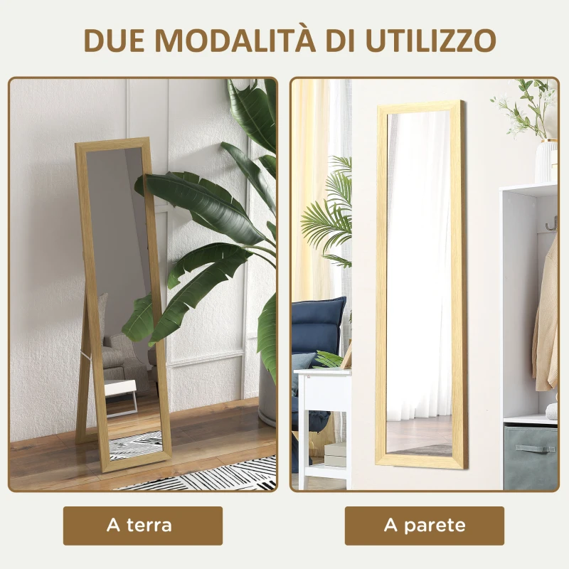 HOMCOM Specchio con Cornice in MDF con Piedini e Ganci per Utilizzo a Muro o a Parete, 37x40x155 cm