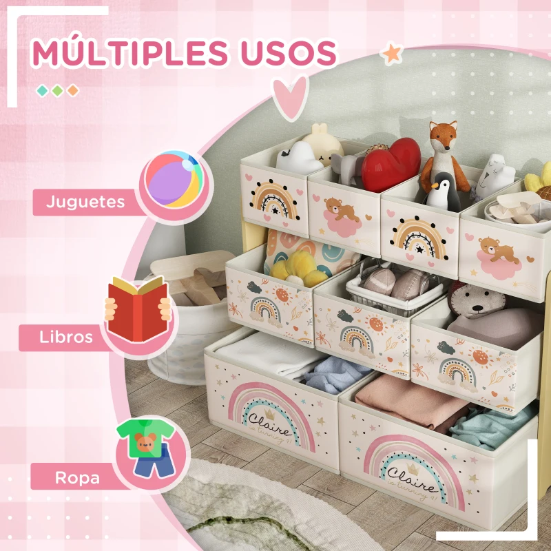 AIYAPLAY Organizador de Juguetes Infantil Estantería para Juguetes con 9 Cestas de Tela no Tejida Extraíbles 93x30x70 cm Amarillo