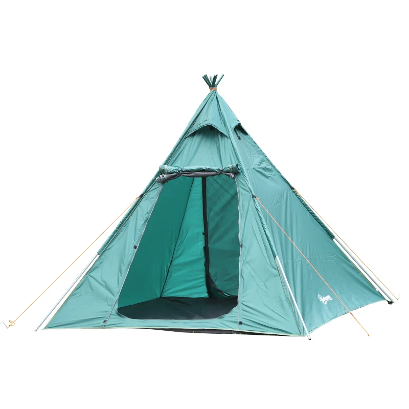 Outsunny Tente tipi camping 4 pers. max. - 2 grandes portes avec moustiquaires - structure acier - dim. 2,15L x 2,15l x 2H m polyester oxford vert