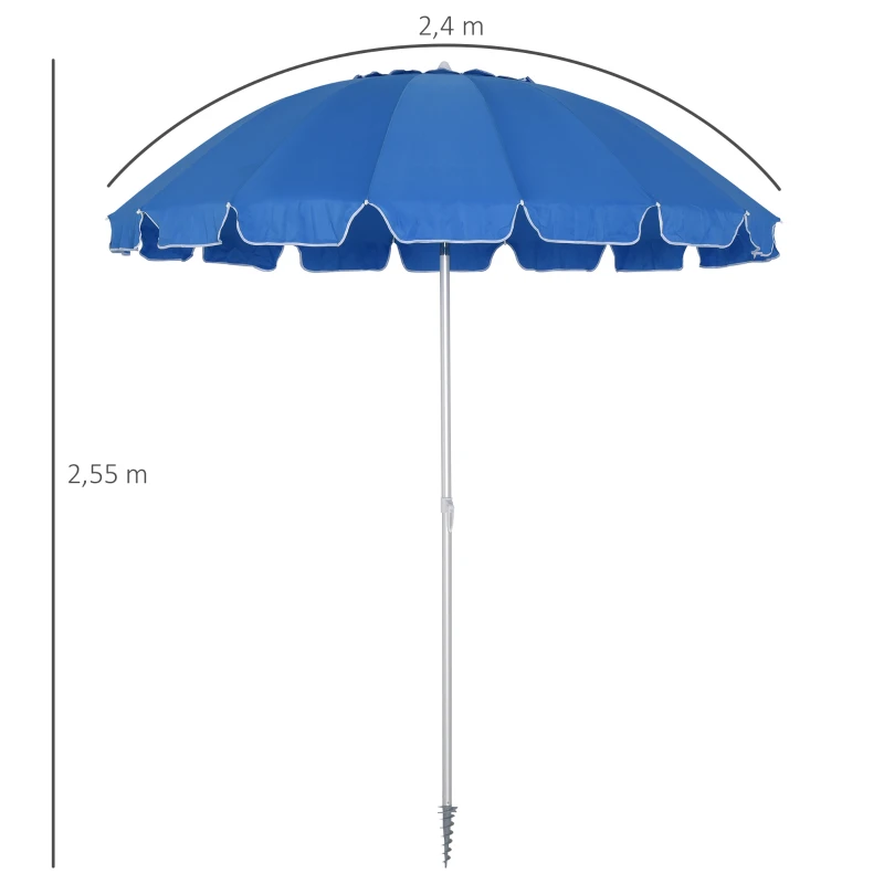 Outsunny Parasol de plage parasol inclinable rond Ø 223 cm tissu polyester haute densité anti-UV mât démontable aluminium sac de transport inclu bleu