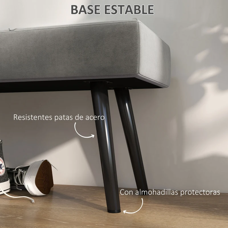 HOMCOM Taburete Pie de Cama Multifuncional con Pies de Acero y Asiento Acolchado para Entrada Pasillo 100x36x45 cm Gris