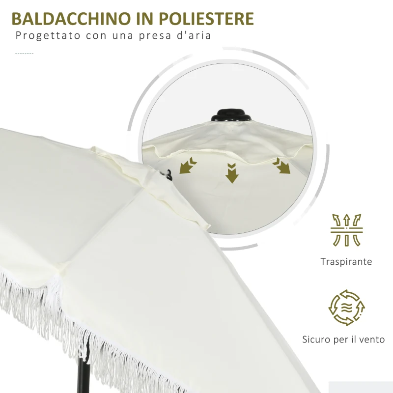 Outsunny Ombrellone da Giardino 2.3x2.2m Inclinabile con Palo Centrale e Manovella, Crema