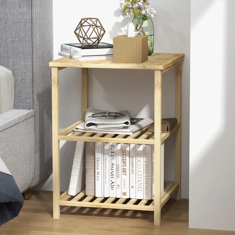 HOMCOM Ensemble de 2 tables de chevet table d'appoint en bambou avec 2 étagères, style naturel, dim. 40L x 40l x 55H cm